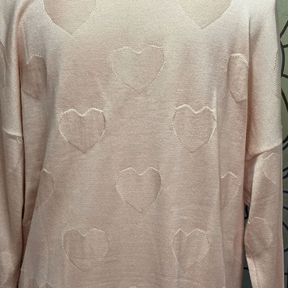 Torrid Jacquard Blush Pink V-Neck Heart Pull Over Sweater Hi Lo Hem Plus Size 1X